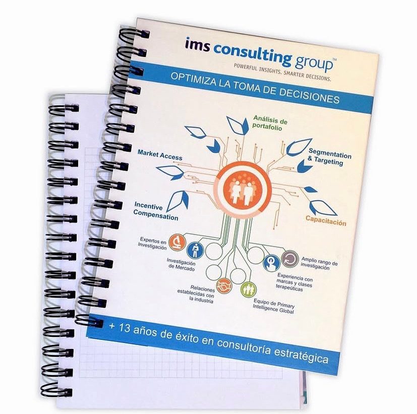 Cuaderno corporativo impreso para IMS Consulting Group